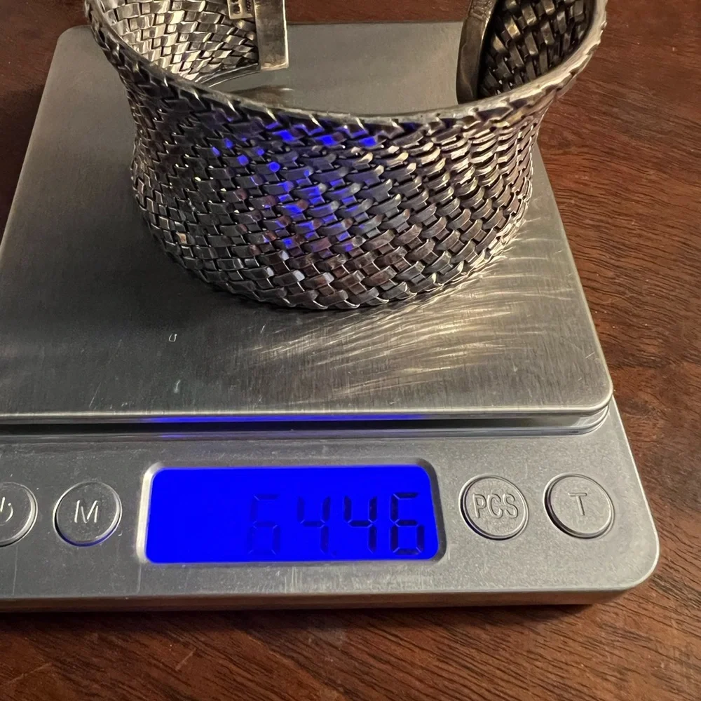 Suarti BA 925 Sterling Silver Wide Basket Weave Cuff Bracelet
